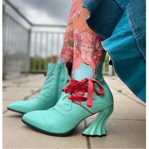 Jodie-Aqua |  Side lace ankle boot |  Fluevog Shoes size 10